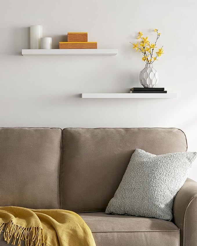 BAYKA Floating Shelves, 22.5 inch Rustic Wood Wall Mounted Shelves for Bathroom, Bedroom, Living Room, Kitchen & Office, Hanging Display Shelf with 22 lbs Capacity (White)