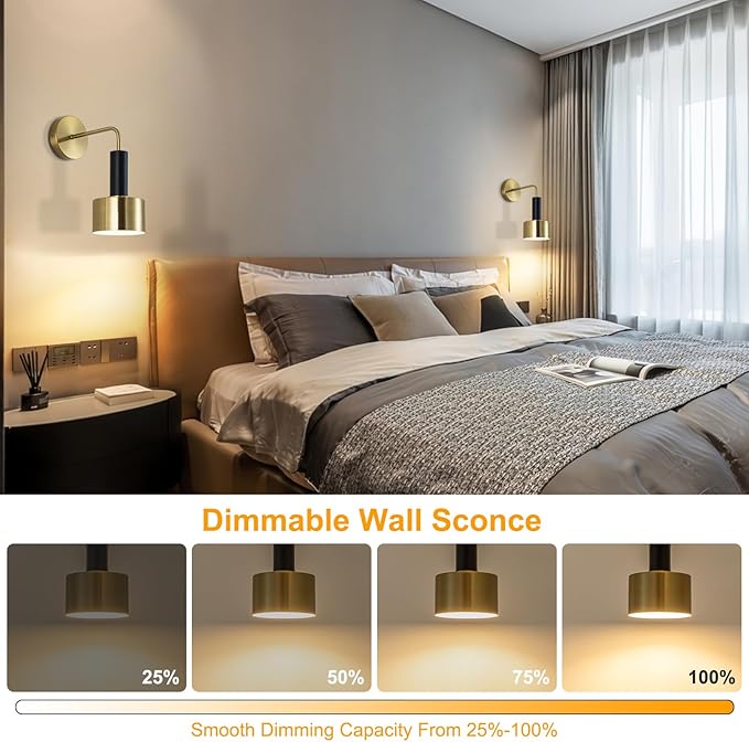 Battery Operated Wall Sconces Set of 2,Gold Wireless Sconce Wall Lighting with Remote Control Indoor,E26 Base Modern Led Wall Lamp Fixtures for Bedroom Living Room Hallway Corridor Porc