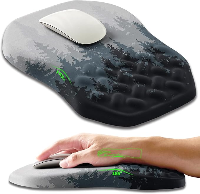 Ergonomic Slope Mouse Pad Wrist Support, Wrist Rest Mousepad for Carpal Tunnel Pain Relief with Massage Bulge and Slow Rebound Memory Foam (12x8 inch, Forest)