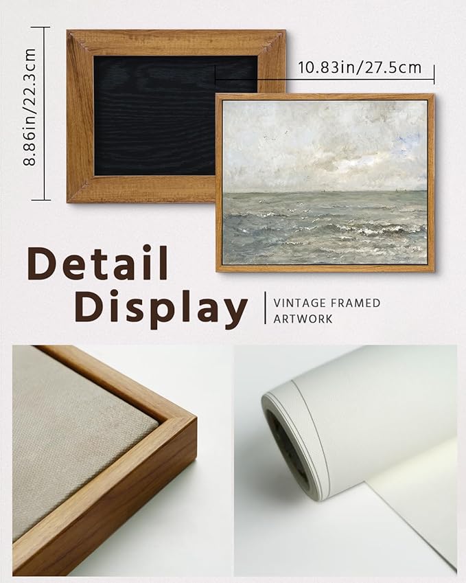 VIYYIEA Framed Canvas Wall Art Home Decor, Vintage Seascape Paintings Wall Decor, Ocean Art for Living Room Bedroom Bathroom, 9"x11"