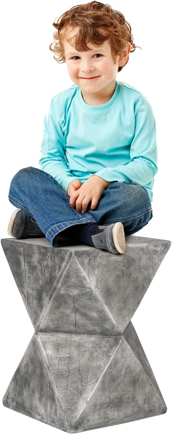 Adeco Concrete Stool Accent Table Patio Side Table End Table Decorative Garden Stool Nightstands Plant Stand Coffee Table for Indoor Outdoor Use