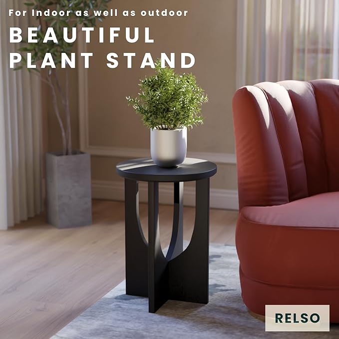 Stupa Solid Wood End Table – 22" Tall Round Side Table for Living Room or Bedroom, Handcrafted Accent Table in Distressed Black Finish, Easy Assembly, Modern Minimalist Design for Small Spaces