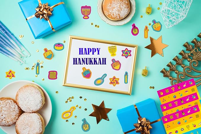 The Dreidel Company Hanukkah Sticker Pieces, Great for Arts and Crafts, Decoration, Party Favors, 1008 Stickers (Style 1)