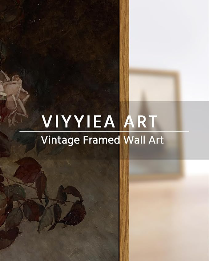 VIYYIEA Vintage Floral Large Framed Wall Art, Rose Bouquet Flower Paintings Decor Aesthetic, 20x30 Inch Canvas Print Artwork, Still Life Retro Wall Pictures for Bedroom Living Room