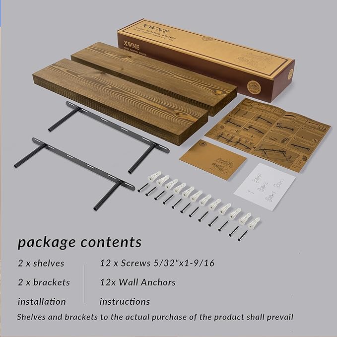 Wood Floating Shelves,24 inch Rustic Wood Wall Shelves for Bathroom Living Room Bedroom Kitchen Farmhouse Laundry Room Set of 2,Handmade-Thickened Wall Shelf,Black Walnut