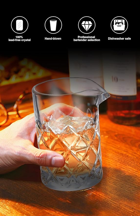 KITESSENSU Bar Mixing Glass, Seamless Pitcher for Stirred Cocktails with Weighted Bottom, Old Fashioned Bartender Accessory and Tool - 18oz 530ml