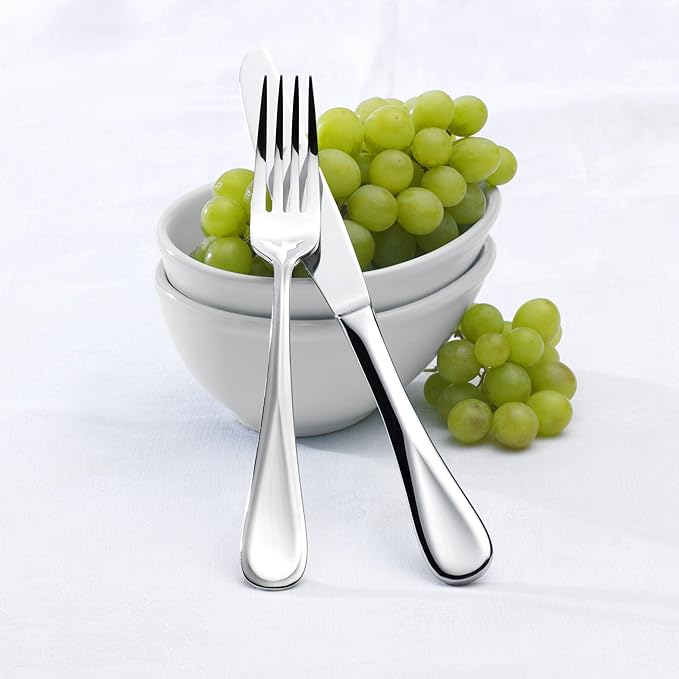 Mikasa Bravo Flatware Service for 8 with caddy, 18/10 Stainless Steel, Silverware Set with Serving Utensils and Expandable Caddy, 52 Piece