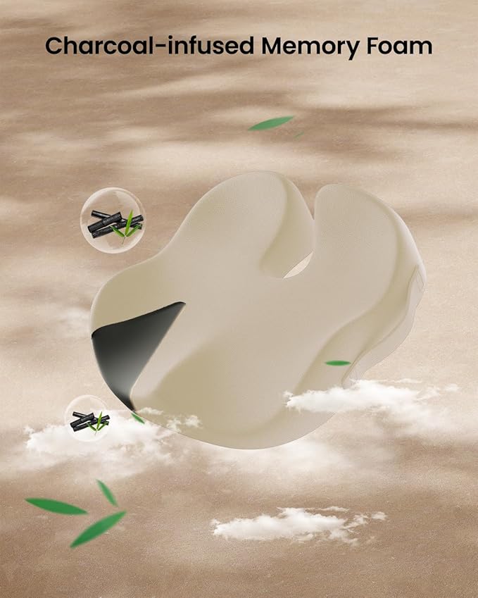 ProtoArc Seat Cushion, Office Chair Cushion for Sciatica, Coccyx Cushion, Ergonomic Memory Foam Seat Cushion for Car, Home, Pressure Relief Pad for Hip, Tailbone, All Day Comfort - Beige