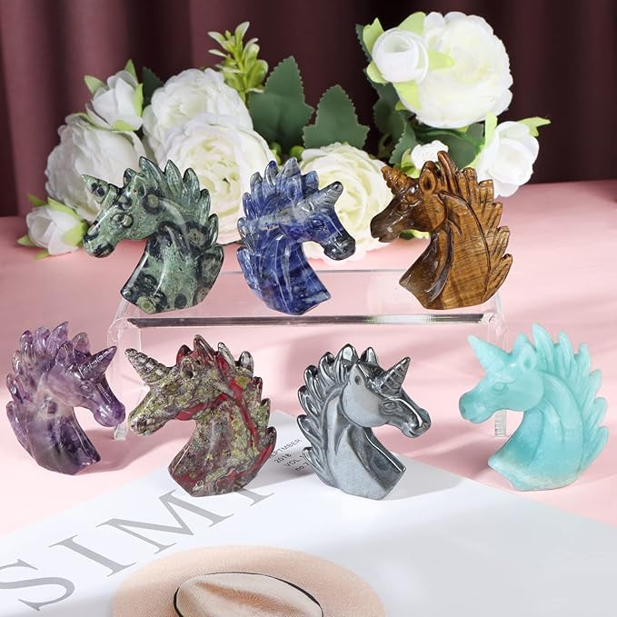 Artistone 3" Amazonite Crystal Unicorn Statue Hand Carved Gemstone Unicorn Animal Carvings Healing Collectible Figurine Reiki Gift Meditation Paperweight Home Office Decor