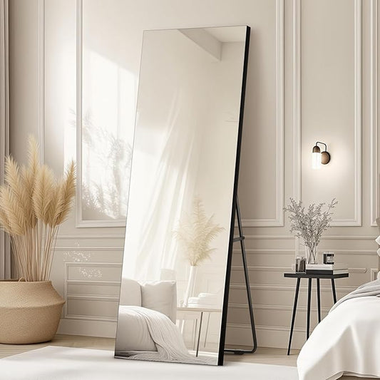 Kosmonia 70x28 Frameless Full Length Silver Coating Mirror w/Distortion Free, HD Reflection &Anti Desilvering, Tempered Glass & Shatter Proof Film Doubling Safety, Easy Setup w/Stand, Wall/Standing