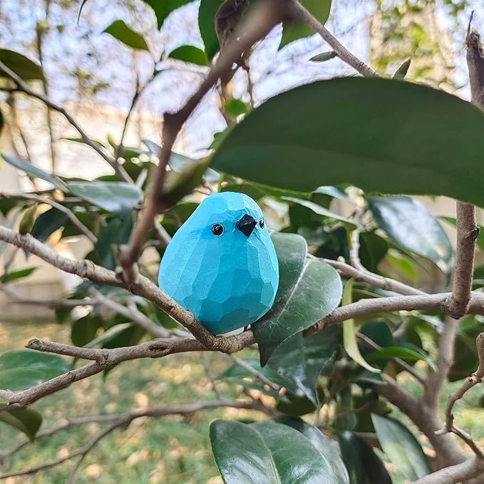 Handmade Wooden Carved Bird Decor Sculpted Hand-Painted Bird Figurines Small Home Decor Bird Statue Shelf Decor BFF Gifts for Bird Lovers(Blue Robin)
