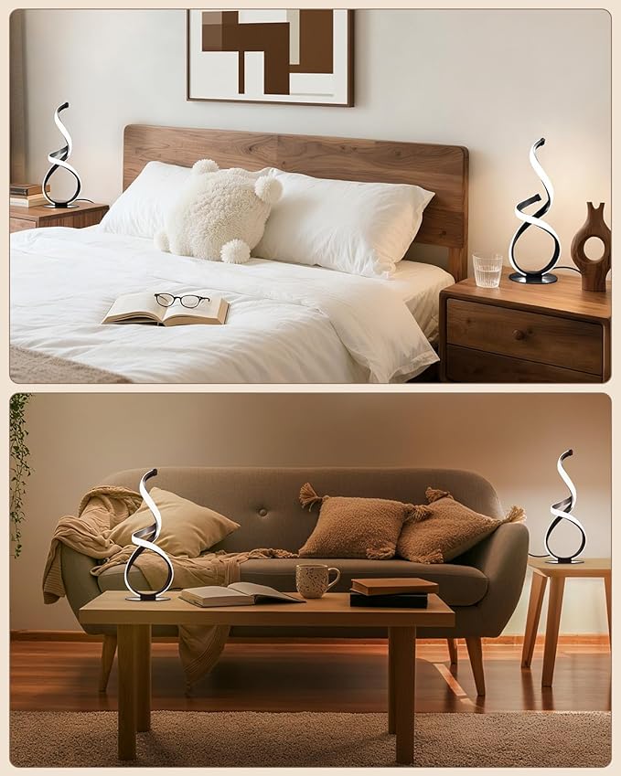 2 Pack Modern Touch Lamp for Nightstand, Spiral LED Table Lamp, Dimmable 3 Color Temperature Night Stand Desk Lamp, Unique Bedside Light for Living Room, Bedroom, Ideal Gift, Black