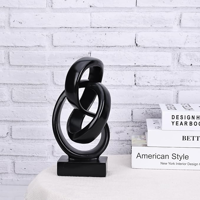 Abstract Black Knot Statue, Geometric Decor, Living Room Coffee Table Bookshelf countertop Black Decor, Office Coffee Table entryway Desktop Decor.