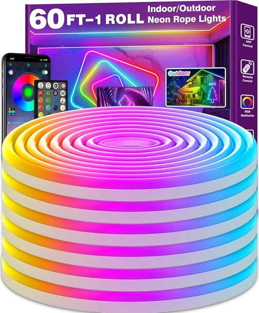 AILBTON 60FT Led Neon Rope Lights Control with App/Remote,Flexible Led Rope Light,Multiple Modes,IP65 Outdoor RGB Lights Waterproof,Music Sync Gaming Led Neon Strip Light for Bedroom Decor