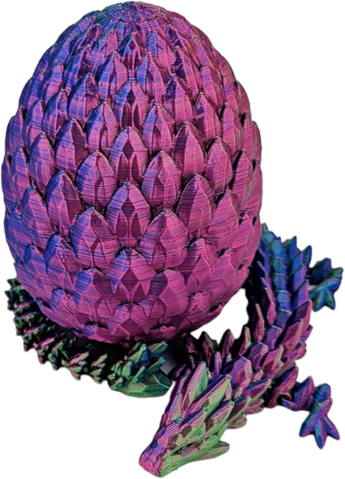 3D Printed Dragon Egg Articulating Gemstone Dragon Fidget Figurine - Vibrant Color Dragons Flexible ADHD, Autism and Anxiety Relief - Articulated Joints (Blue Green Purple)