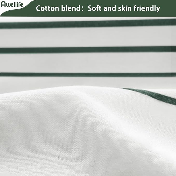 Awellife Dark Green Shower Curtain for Bathroom Boho Stripe Shower Curtain with Tassel 72 X 72 Inches Farmhouse Cotton