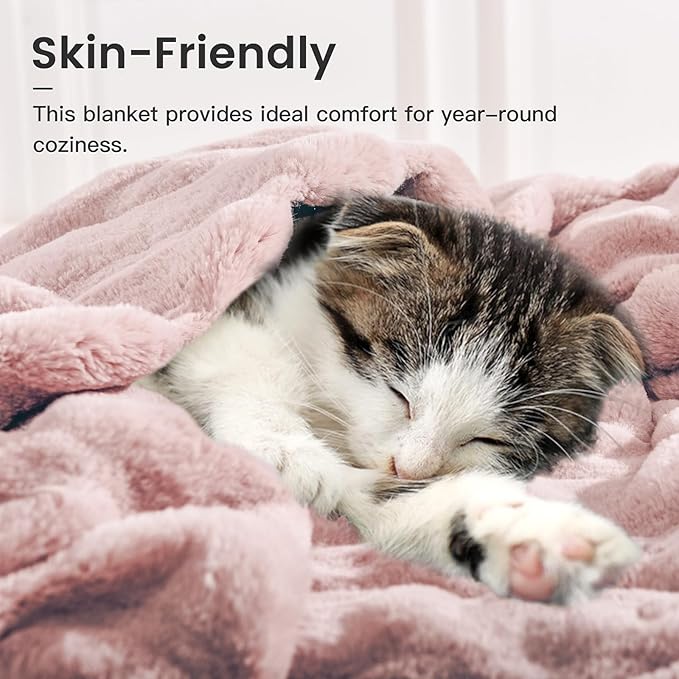 NEXHOME PRO Faux Fur Plush Throw Blanket Set with 2 Matching Square Pillow Covers, Luxurious & Fuzzy Soft Throw Blankets for Sofa,Chair, Couch, Living Room, Home Office 60"x80", Pink, 3PCS