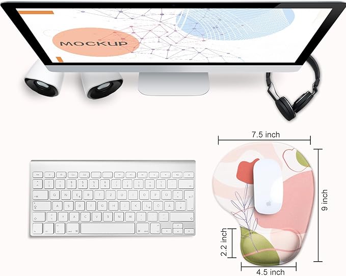 JIKIOU Mouse Pad, 2 Pack Ergonomic Mouse Pads with Comfortable Gel Wrist Rest Support and Smooth Cloth, Non-Slip PU Base for Easy Typing Pain Relief Durable and Easy to Clean Small Rose