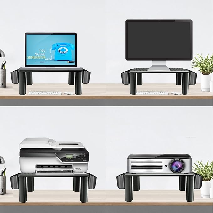 Pholiten Monitor Stand with Storage Drawer | Desk Organizer Riser for Computer Screens, Laptops | Office & Home Workspace Solution, 44lbs Capacity Weight，Black