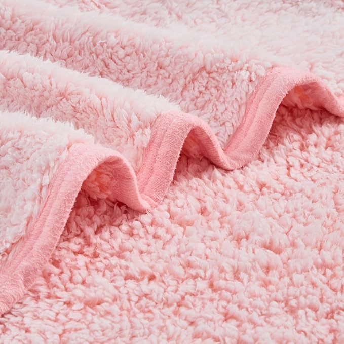 EMME Soft Sherpa Fleece Blanket Reversible Plush Fluffy Large Blanket, Light Weight Warm Decorative Boho Blanket Cover for Sofa, Couch, Bedroom,Travel(Plush Pink,108"x90")