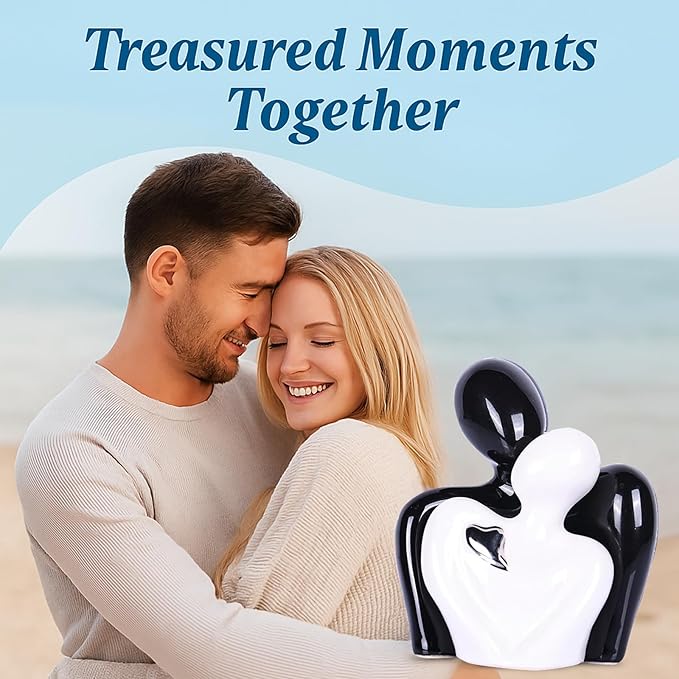 Mini Couple Statue Tv Stand Decor Items for Living Room,Bedroom Decor for Couples Sculpture Knick Knacks for Shelves,Couple Gifts for Her,Show Pieces for Home Decor (Black and White Sliver Heart)