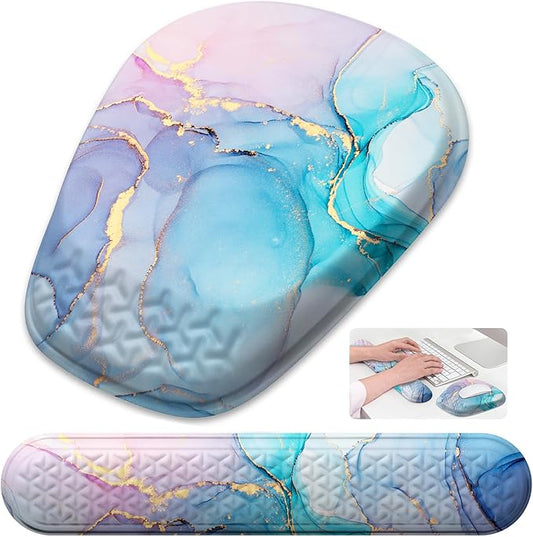 Mouse Pad with Wrist Rest, Comfortable Memory Foam Wrist Rest for Computer Keyboard, Ergonomic Mouse Pad Set for Easy Typing & Pain Relief - Blue Pink