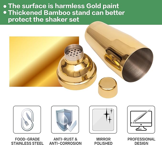 Cocktail Shaker Set Bartender Kit,5 Piece Bar Set Stainless Steel Bar Tools Set for Professional Bartender and Home (Gold, 5-Piece)