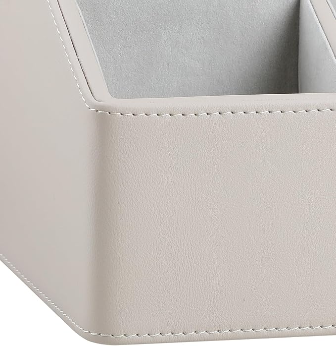 PU Leather Desk Organizer, Luxury Remote Control Holder for Home, Office Desk Accessories Table Caddy Bedside Nightstand Organizer (Dark Beige)