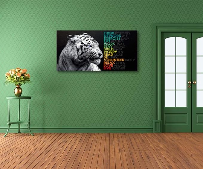 Animal Tiger Canvas Wall Art,Motivational Quotes Motto Inspirational Picture Canvas Prints with Frame, Wall Art Decorative