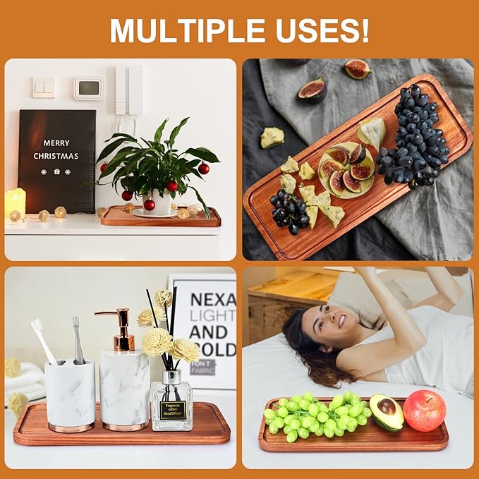 Wooden Serving Platters Long Charcuterie Boards Acacia Wood Decorative Trays for Home Decor Cheese Board Snack Appetizer Plates Kitchen Dinner Tray for Food Dish Rectangle Cake Dessert Platter