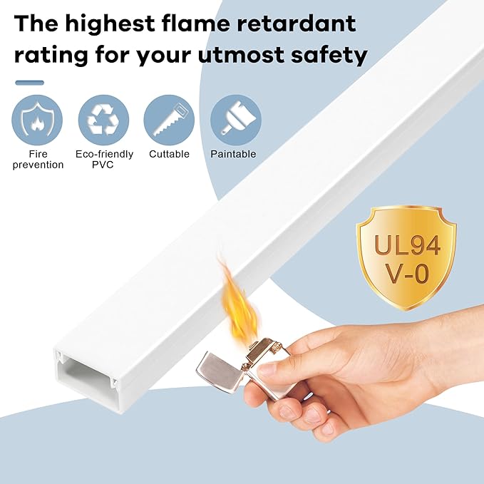 One-Cord Hider Kit, 126in Cable Covers for Wires on Wall, Mini Wire Hider for Wall Mounted TV, White Cable Raceway, Paintable Cord Cover Cable Management for Home Office, 8 x L15.7in W0.6in H0.4in