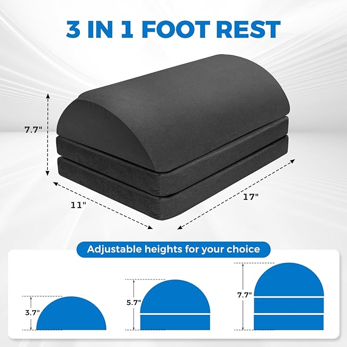 Adjustable Foot Rest for Under Desk at Work,Comfortable Foam Under Desk 3 Height Footrest with Washable Cover, Foot Stools for Office Home Car,Black