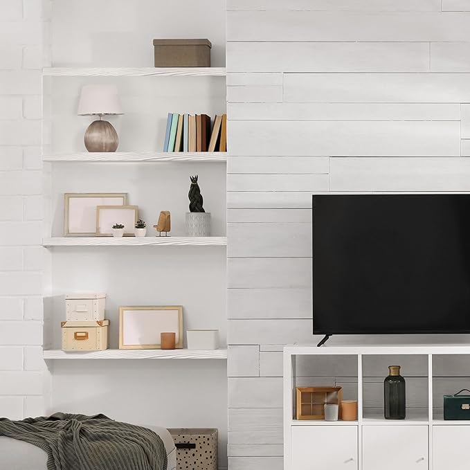 Sorbus Wood Floating Shelves for Wall - 16” Solid Wood Wall Shelves for Bathroom Decor, Books, Bedroom & Living Room - Set of 2 White Wall Mounted Kitchen Shelves - Durable Solid Pine