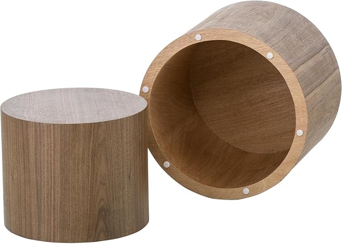 Nesting Coffee Table Set of 2, Wood Round Coffee Table, Modern Coffee Table for Small Space Living Room, Walnut