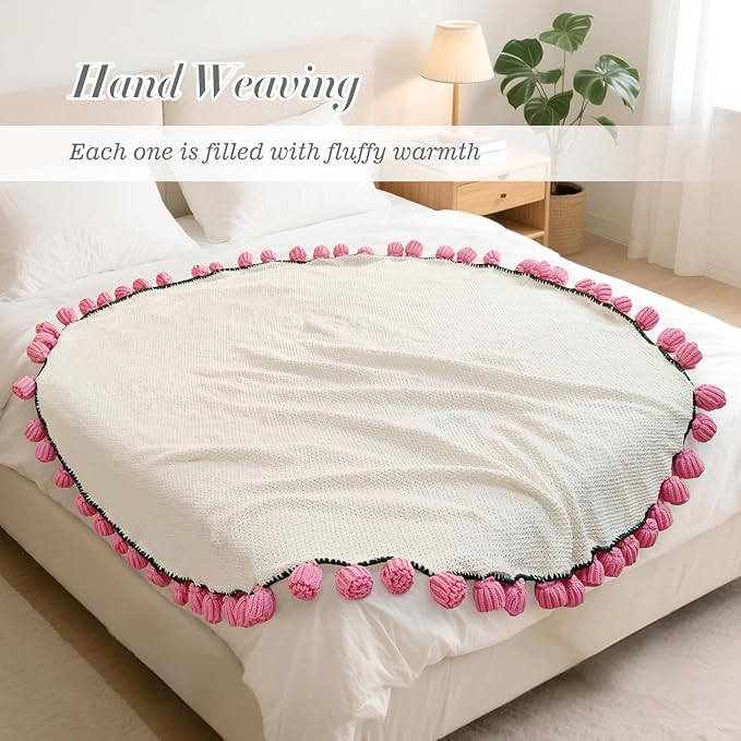 Flower Bouquet Blanket Gifts for Mom Grandma Wife Girlfriend,Completed Crochet Flower Blanket,Soft Knitted Throw Blankets,Gifts for Her Christmas Birthday Anniversary (Pink Roses)