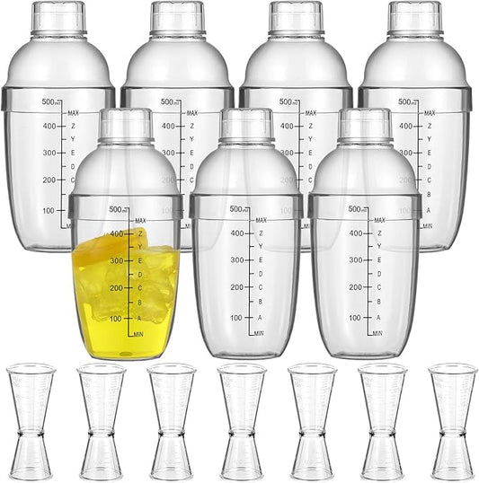 7 Pcs Plastic Cocktail Shaker Set Drink Mixer with Mark Clear Drink Cocktail Shaker and Measuring Jigger Set Ounce Cup Clear for Bar Party Home Use Wine Bar(17oz)