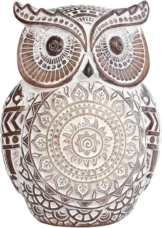 Adorable Owl Figurine for Shelf or Tray - Cute Chubby Owl Figurine Boho Decor for Shelf Desktop Cabinet Fireplace Mantel Bathroom Decor Accents (M)