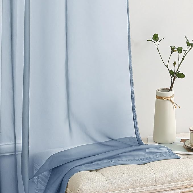 MIULEE 2 Panels Solid Color Sheer Window Curtains Elegant Window Voile Panels/Drapes/Treatment for Bedroom Living Room (54X54 Inches Dusty Blue)