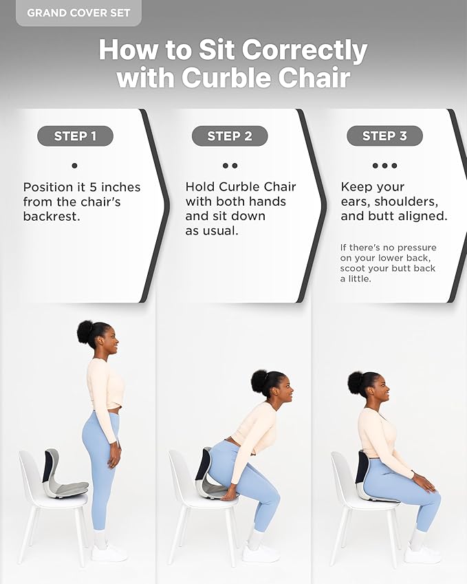 curble Grand(Extra Wide&Sturdy) Cover Set – Ergonomic Back Support Chair with Detachable Cover, Lumbar Support for Posture Correction & Lower Back Pain Relief, Perfect for Home & Office(Set Grey)