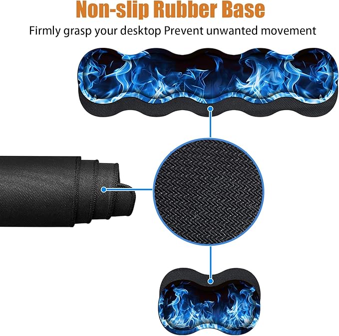 4 in 1 Ergonomic Keyboard Wrist Rest & Mouse Pad Wrist Rest Set, Large XXL Gaming Desk Mat 31.5"x 11.8" with Non-Slip Base, Memory Foam for Home Office Study Gaming, Blue Flame