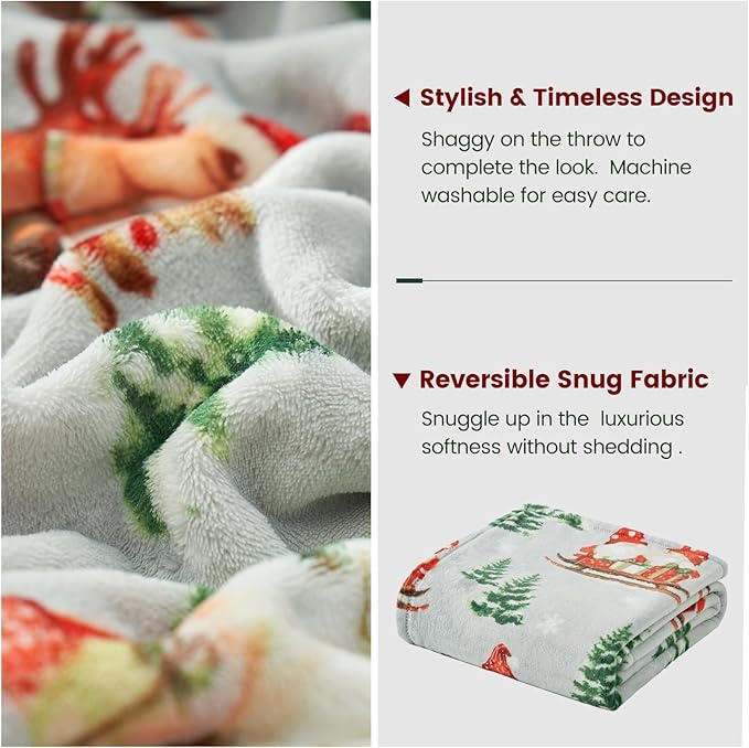 Cozy Bliss Gnome Throw Blanket Christmas Blanket Warm Plush Throw Blanket,Ultra Soft Cozy Blanket for Couch,Sofa and Bed(Xmas Gnome in Sleigh,50"x60")