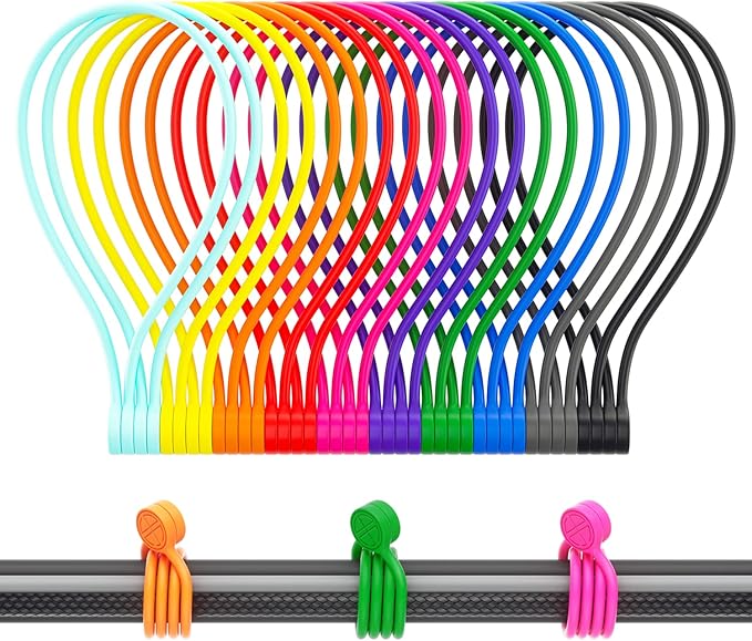 Magnetic Cable Ties Silicone 9 Inch Reusable Magnetic Twist Ties for Cord Cable Organizer and Bundling, Can Be Use in Home Office School Outdoor (10 Colors-20 Pack)