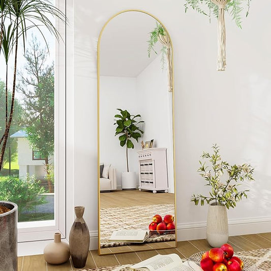 BEAUTYPEAK Arch Mirror Full Length, 59"x16" Wall Mirrors, Full Body Floor Mirror Aluminum Alloy Frame, Suitable for Bedroom, Dressing Room, Gold