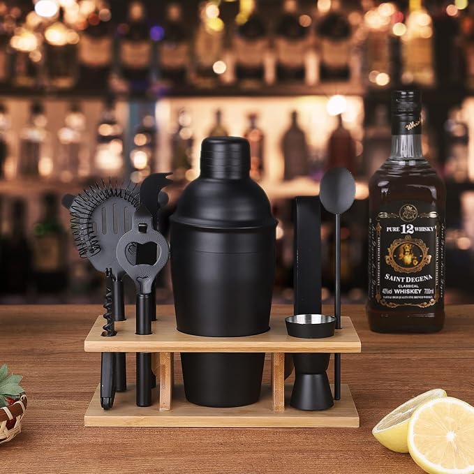 Cocktail Shaker Set Stainless Steel Bartending Kit 18.6oz Cocktail Bar Set Cocktail Mix Drink Making Kit Professional Bar and Home Drink Bar Tools for Bartender (Matte Black, 9Pcs)