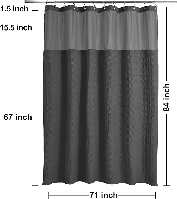 N&Y HOME Extra Long Waffle Weave Shower Curtain with Snap-in Fabric Liner & 12 Hooks Set - 71" x 84", Hotel Style & Mesh Top Window, Machine Washable - 71x84, Graphite Gray