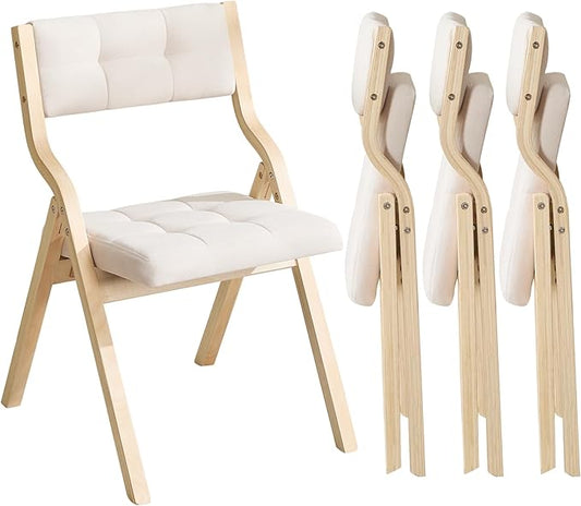 4-Pack Folding Dining Chairs with Cushion,Padded Foldable Dining Chairs,Portable Wooden Folding Chairs for Dining Rooms Kitchen Wedding and Party Indoor Beige