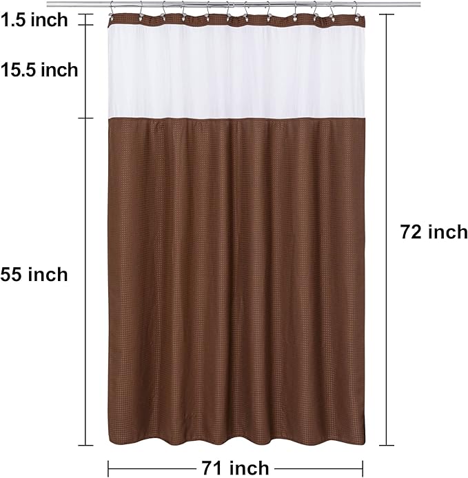 N&Y HOME Waffle Weave Shower Curtain with Snap-in Fabric Liner & 12 Metal Hooks Set - Hotel Style, Waterproof & Washable, Heavyweight Fabric & Mesh Top Window - 71x72, Chocolate Brown