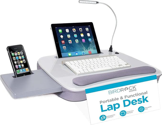 Sofia + Sam Multi Tasking Memory Foam Lap Desk with USB Light (Silver) | Supports Laptops Up to 15 Inches