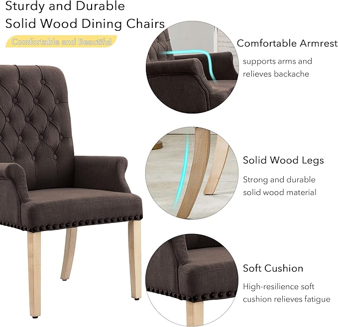 AODCHR Upholstered Fabric Accent Dining Chair Set of 5, Elegant Tufted Dining Room Chairs, Kitchen Room 1 Arm with 4 Armless, Brown