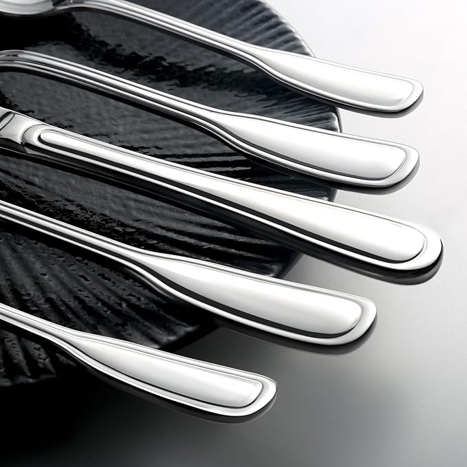 Silverware Set for 8, Heavy Duty Stainless Steel Cutlery Set with Wide Handles, Mirror Polished Utensils Spoons and Forks Set, Dishwasher Safe (Silver, 40 Pieces for 8)